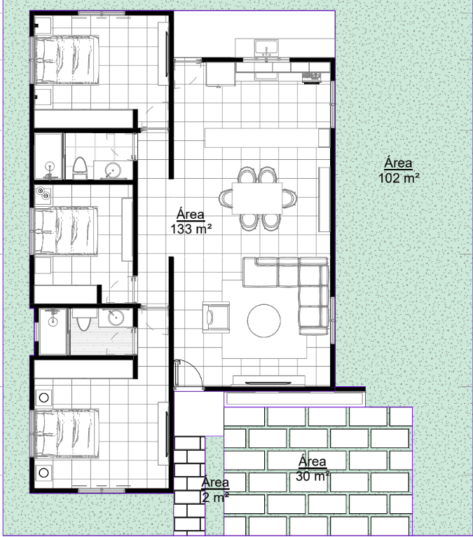 Plano de la villa de 3 habitaciones de Alta Vista Village Punta Cana